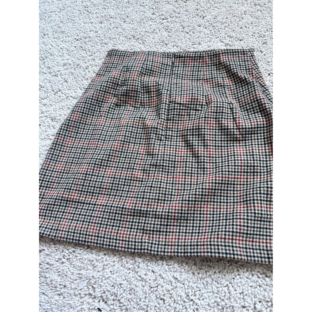 Plaid Mini Skirt Preppy John Galt Brandy Melville Brown Check High Waisted Slit - Picture 2 of 3